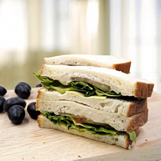 Meaty Chicken with Cheese Sandwich with Fruit
