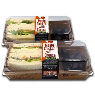 Meaty Chicken with Cheese Sandwich with Fruit
