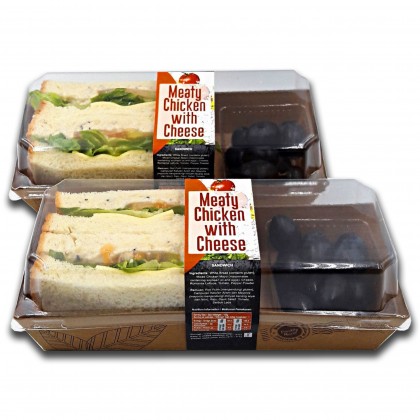 Meaty Chicken with Cheese Sandwich with Fruit